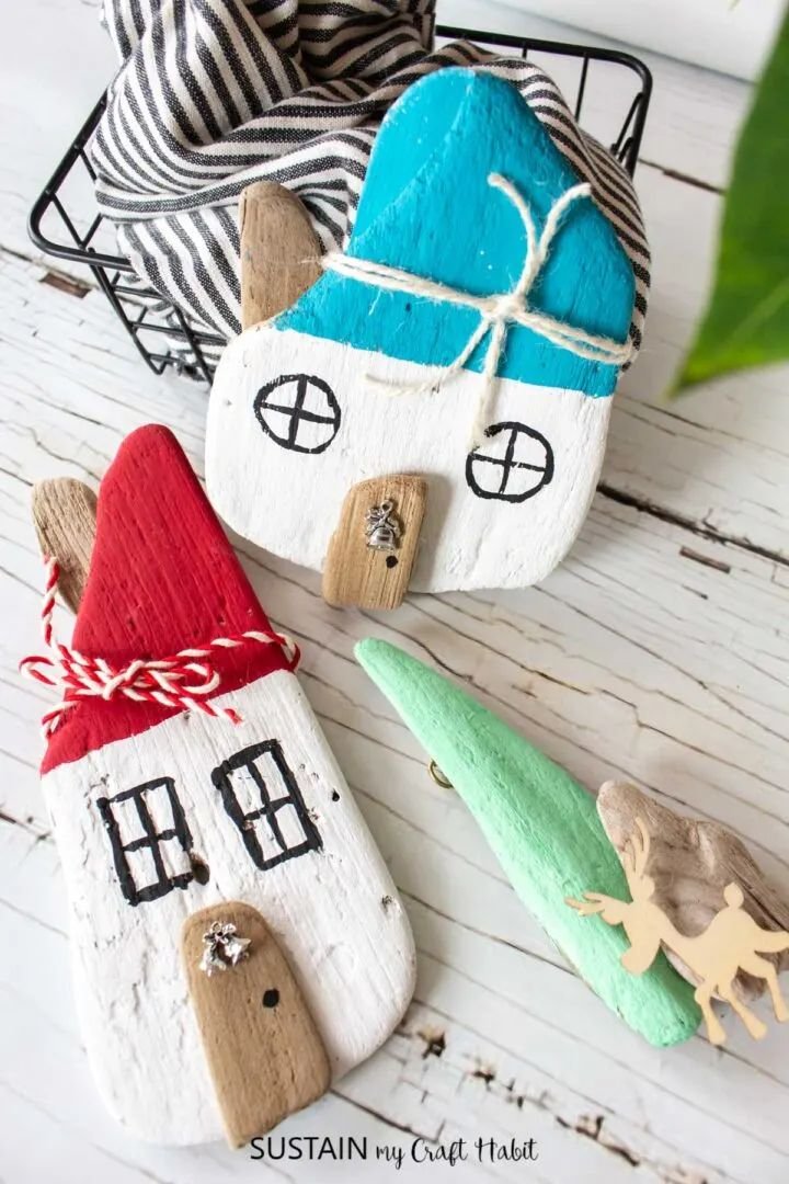 Charming Painted Driftwood Village Decor