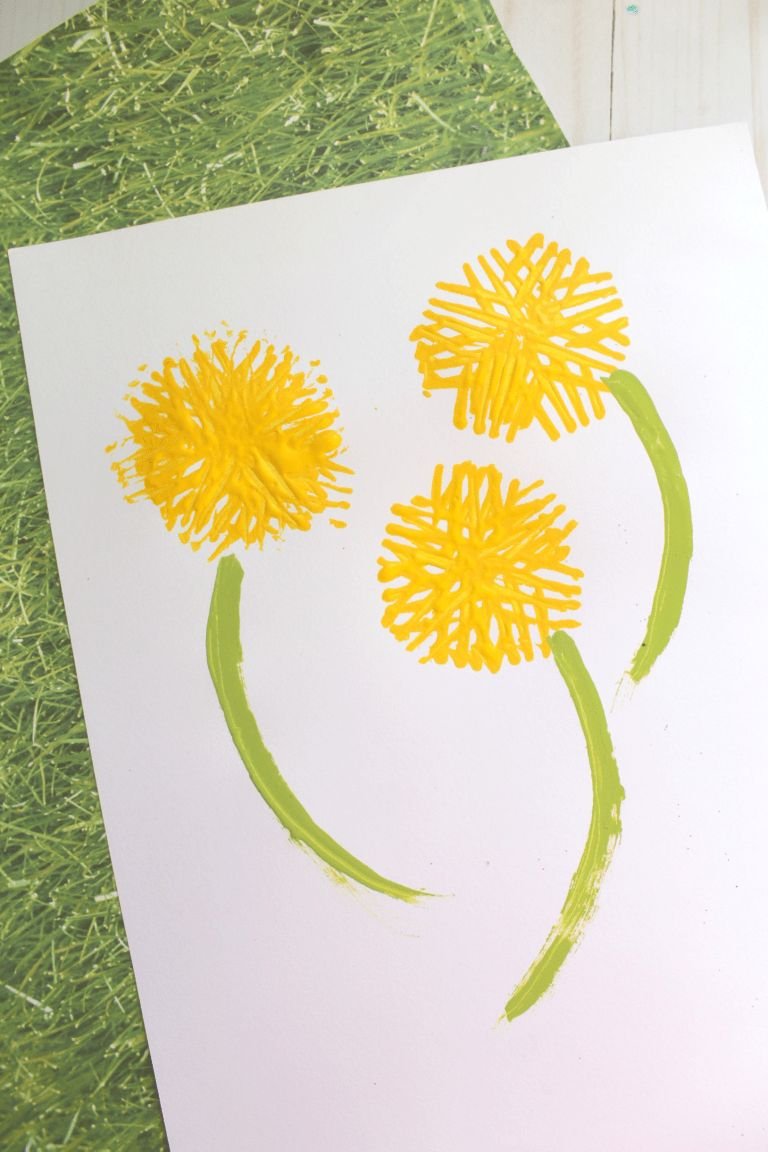 Creative Fork-Stamped Dandelion Craft Idea