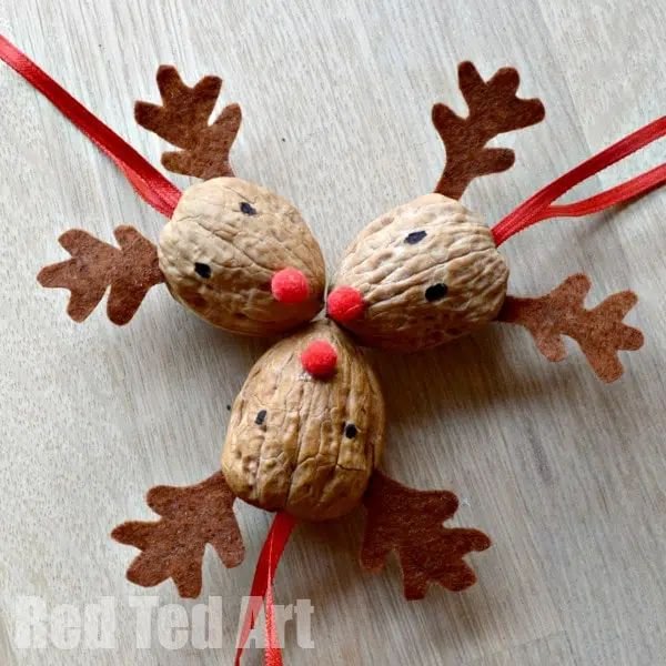 DIY Walnut Reindeer Holiday Ornaments