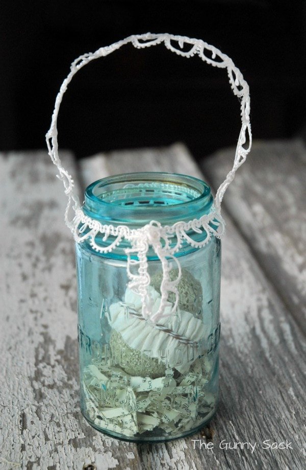 Lace-Trimmed Mason Jar Easter Decor