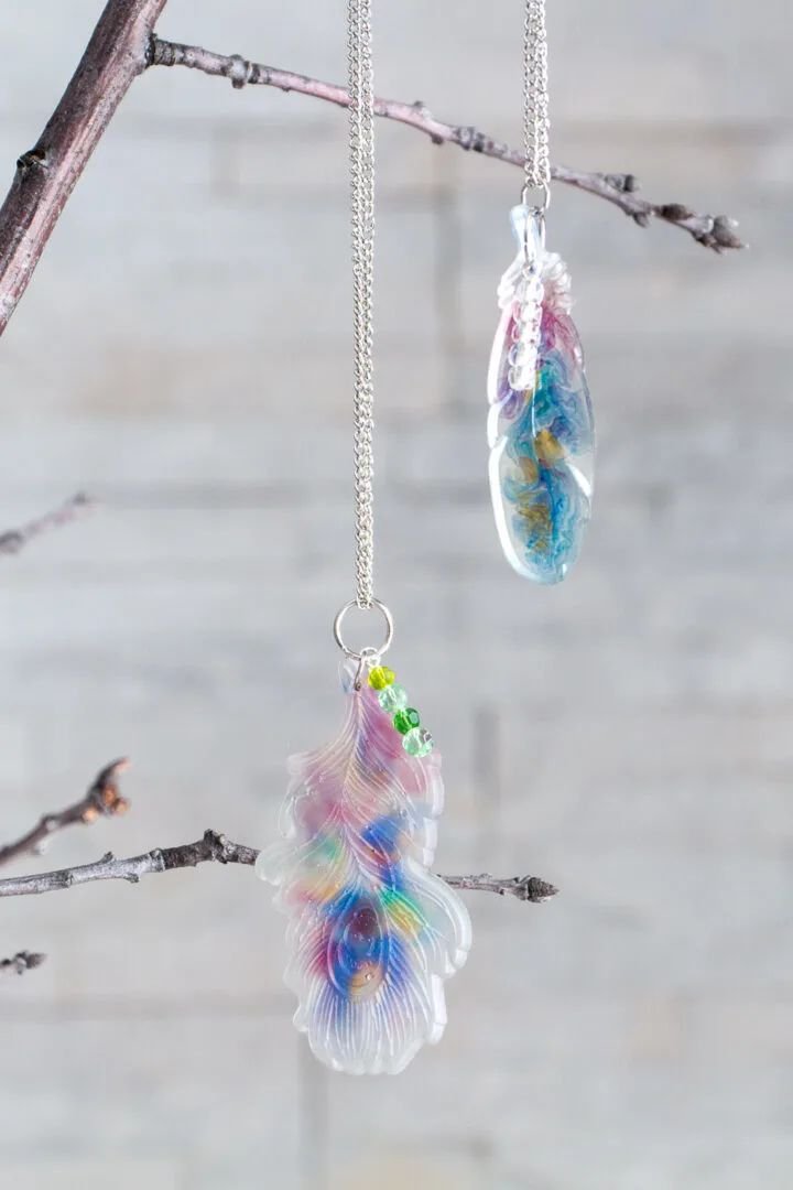 Stunning Resin Feather Pendant Creations