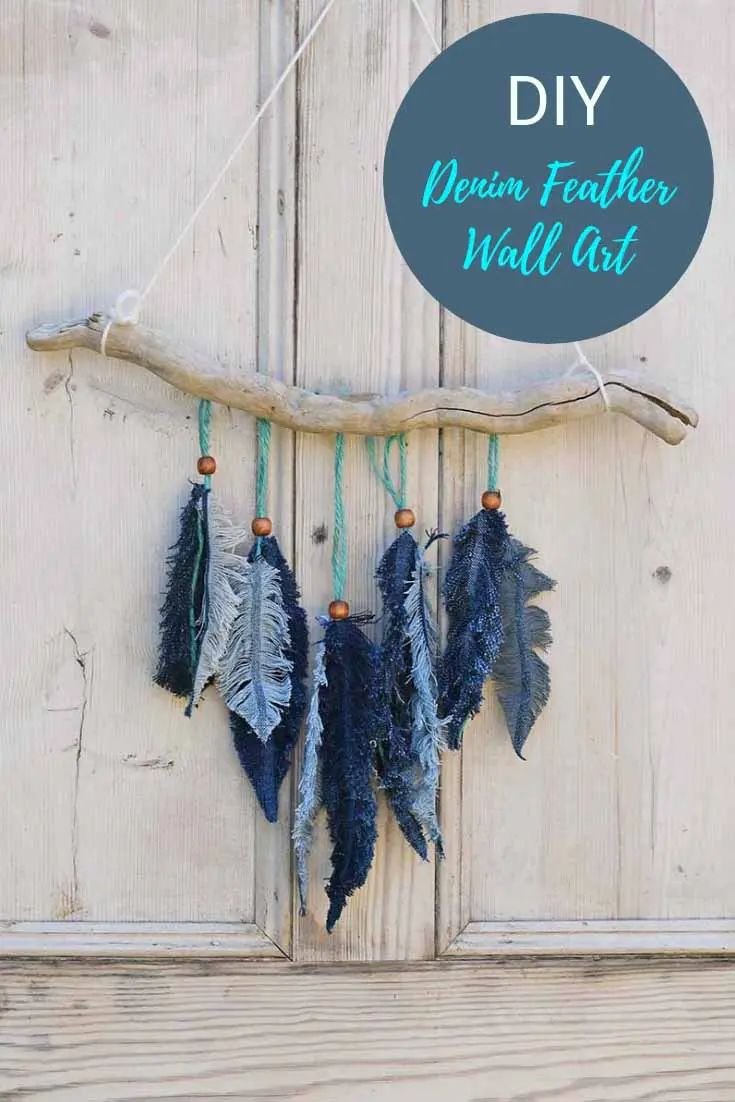 Upcycled Denim Feather Wall Art Craft