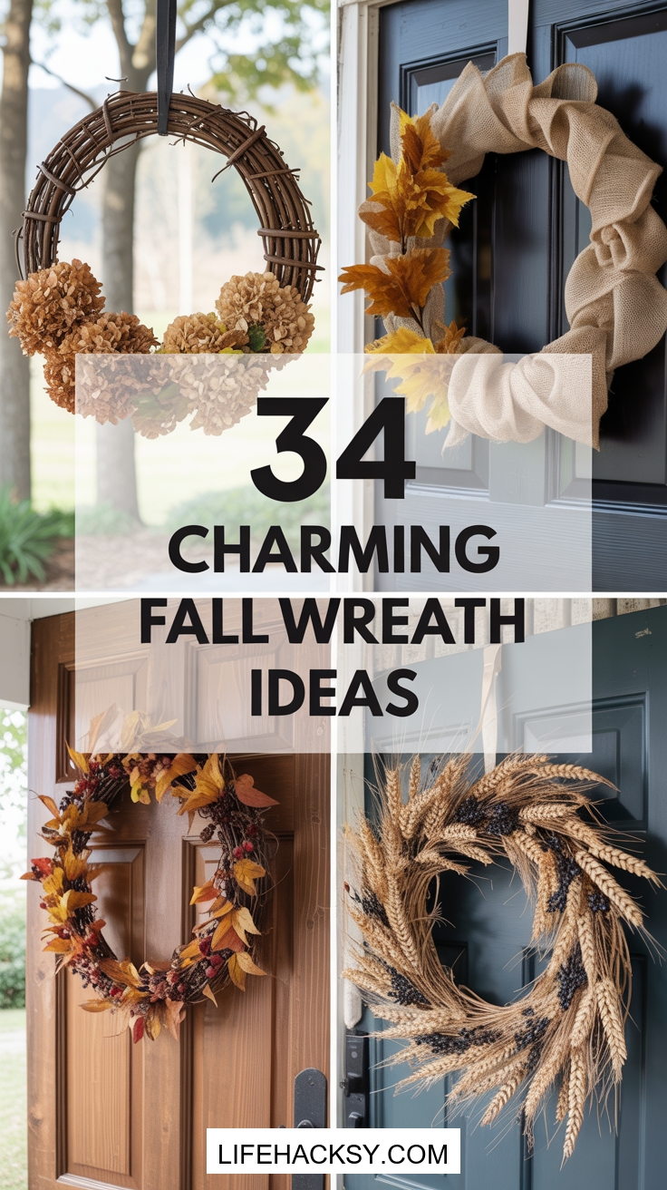 34 Farmhouse Front Door Fall Wreath Ideas To Charm Visitors
