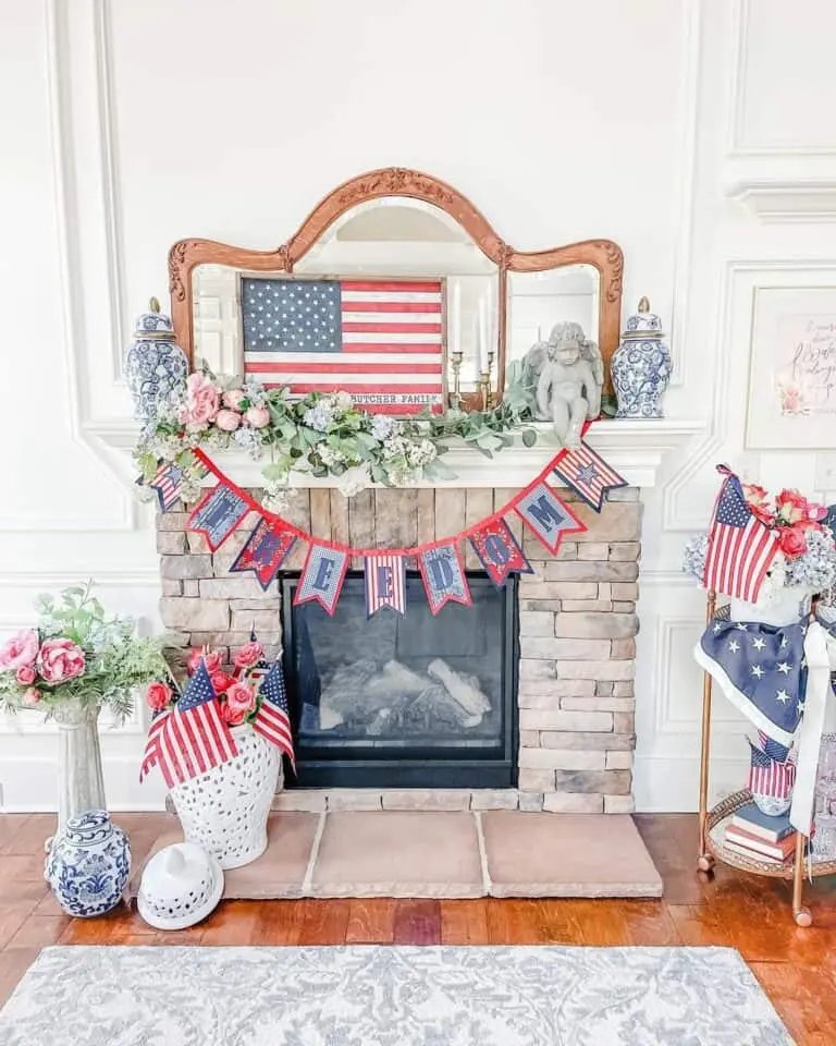 4th of July Fireplace Decor