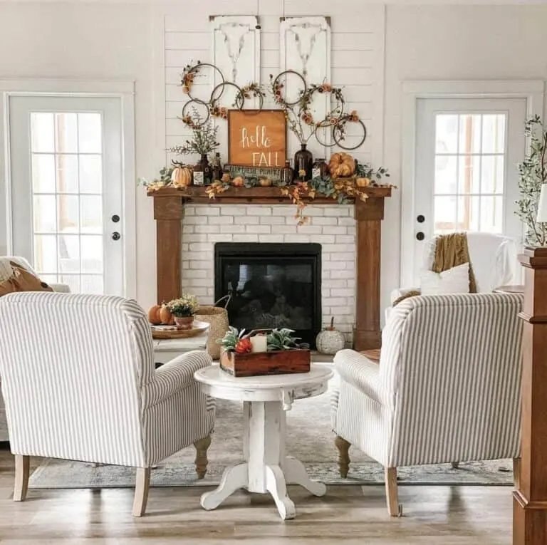 Autumn Decor on Wood Mantel