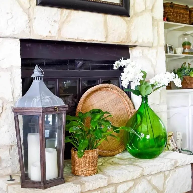 Beige Fireplace with Green Decor