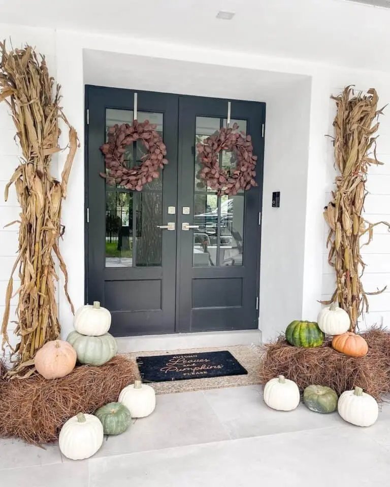 Black French Doors with Fall Decor