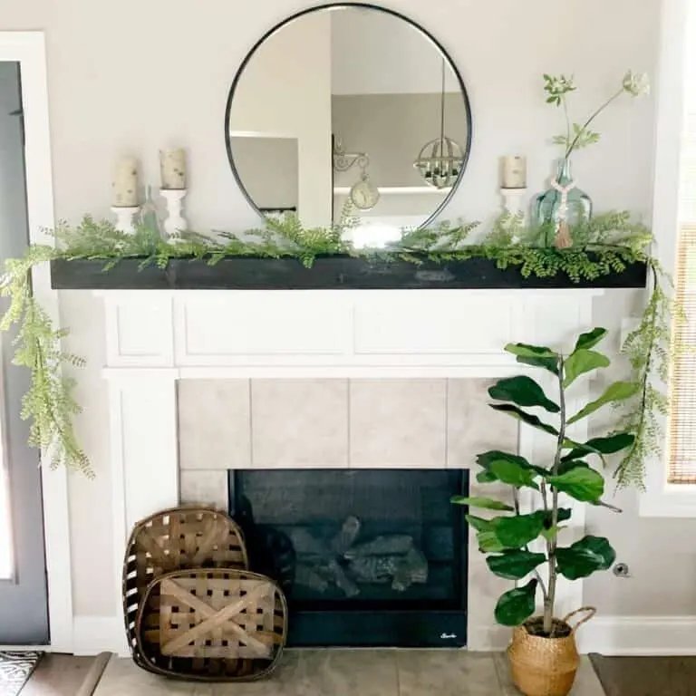 Black Mantel with Greenery