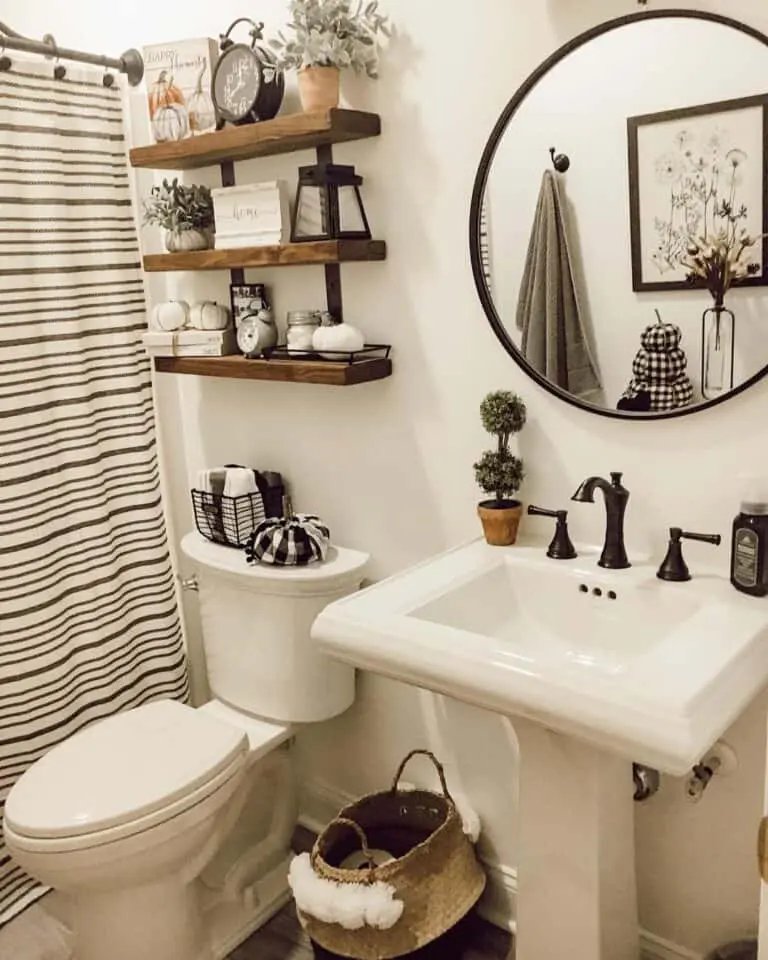 Black Mirror with Pedestal Sink