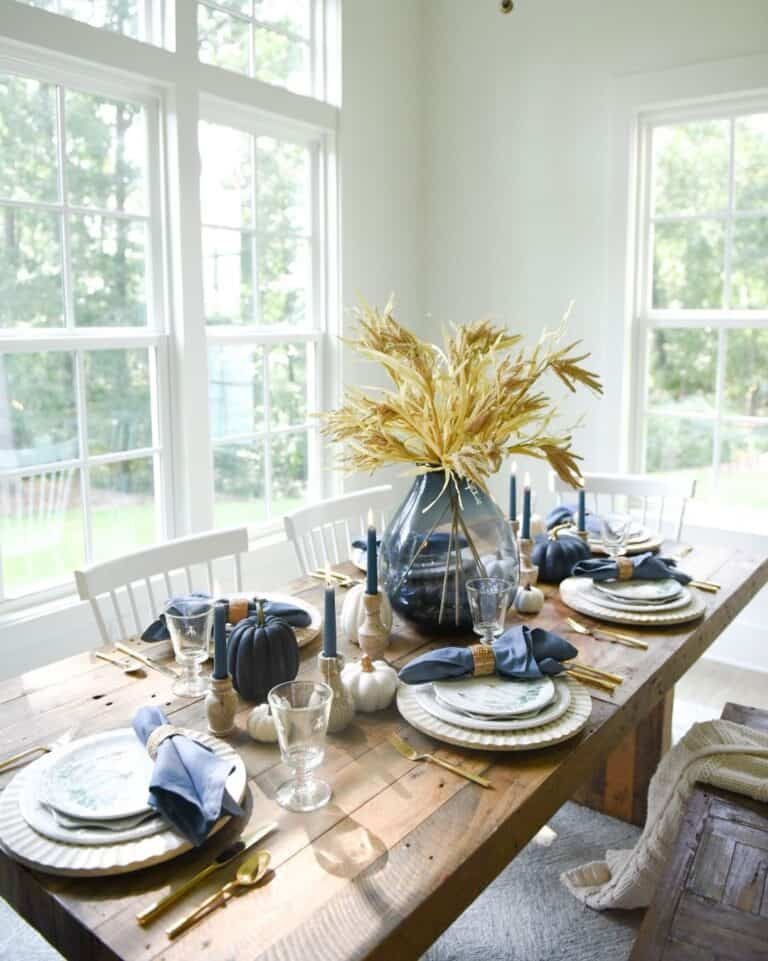 Blue and Gold Fall Table Setting