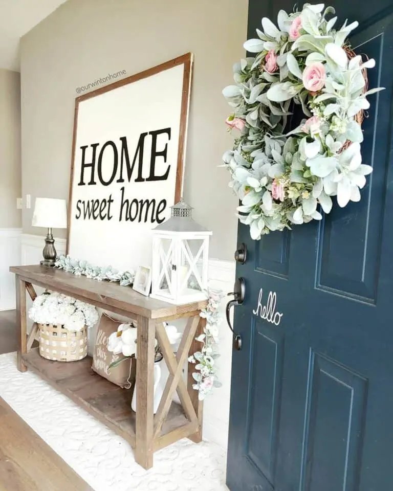 Blue Door with Pink Wreath
