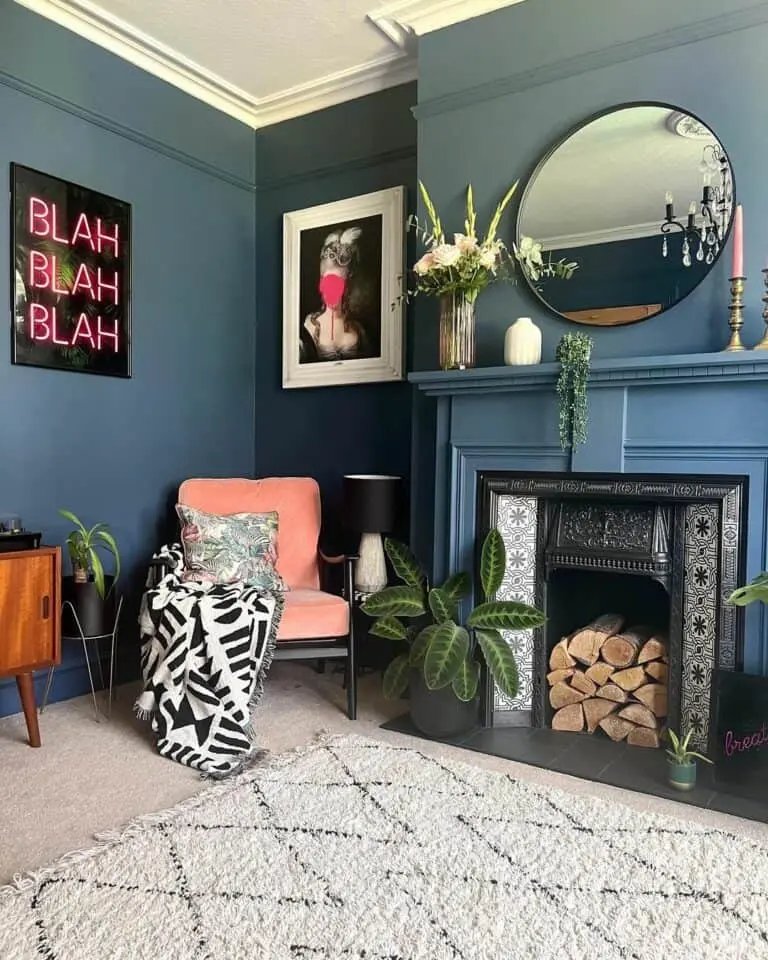 Blue Mantel with Flowers