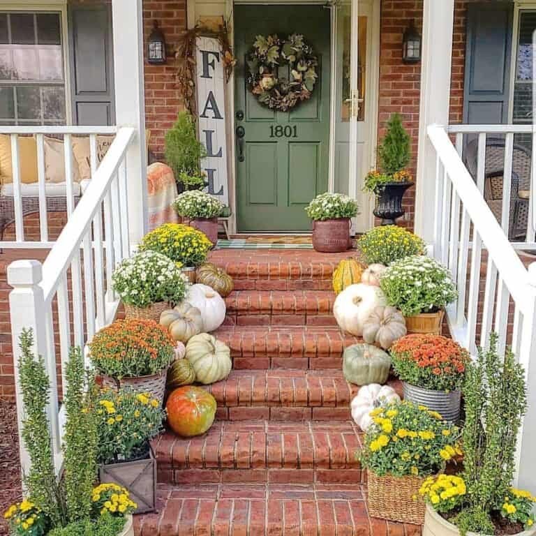 Brick Home with Fall Decor