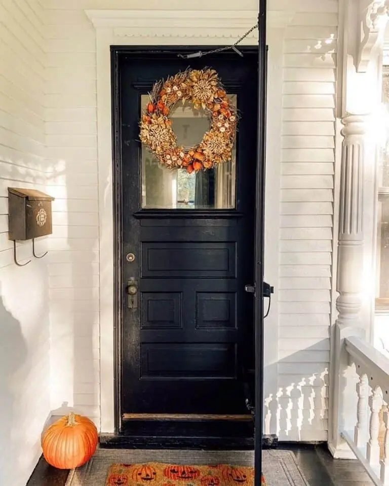 Brown and Orange Wreath on Black Door