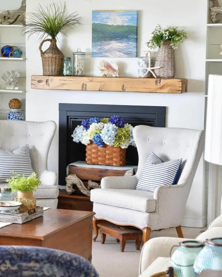 Coastal Decor on Wood Mantel