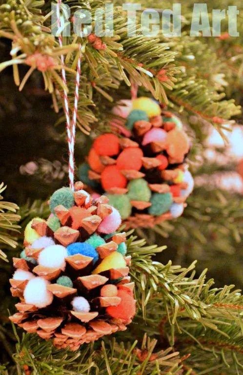 Colorful Pom Pom Pinecone Trees