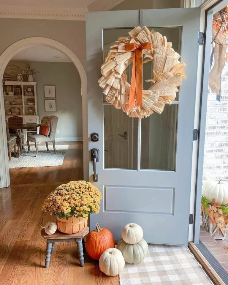Corn Husk Wreath with Mums