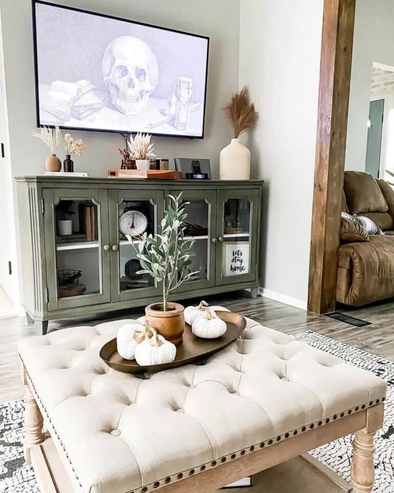 Cream Ottoman with Pumpkins