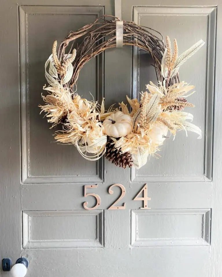 Cream Pumpkin Grapevine Wreath