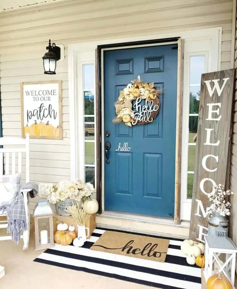 Dark Teal Wreath and Lanterns