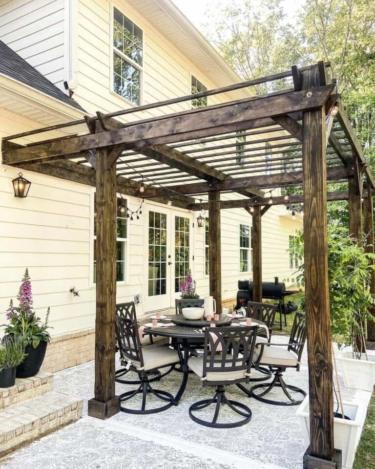 Dark Wood Awning and Table