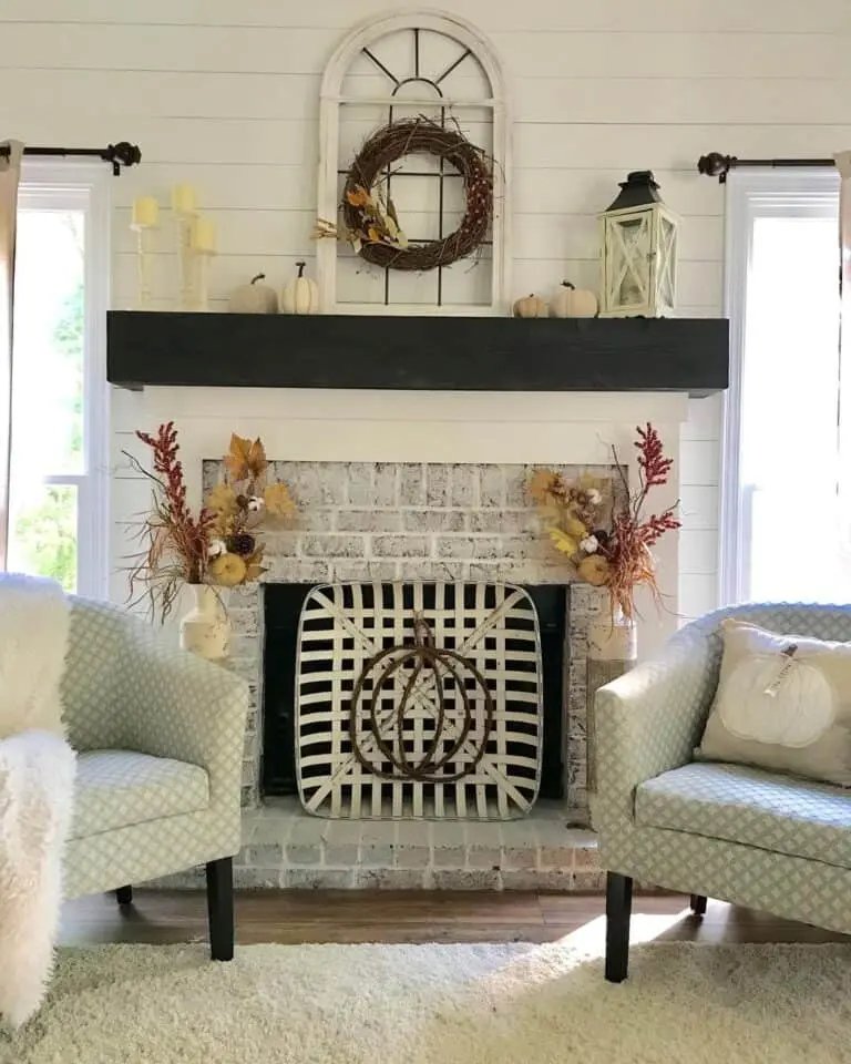 Fall Bouquets by Fireplace
