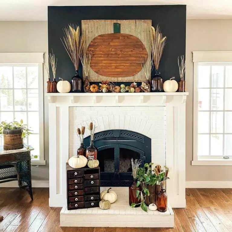 Fall Décor for White Brick Fireplace