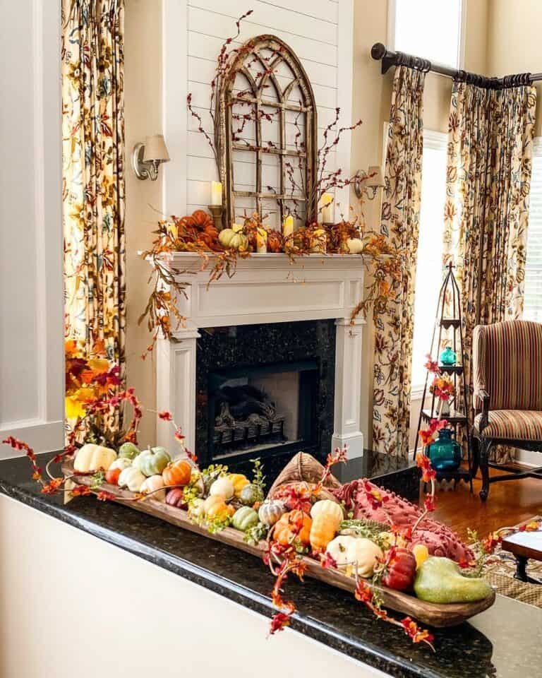 Fall Drapes and Pumpkin Decor
