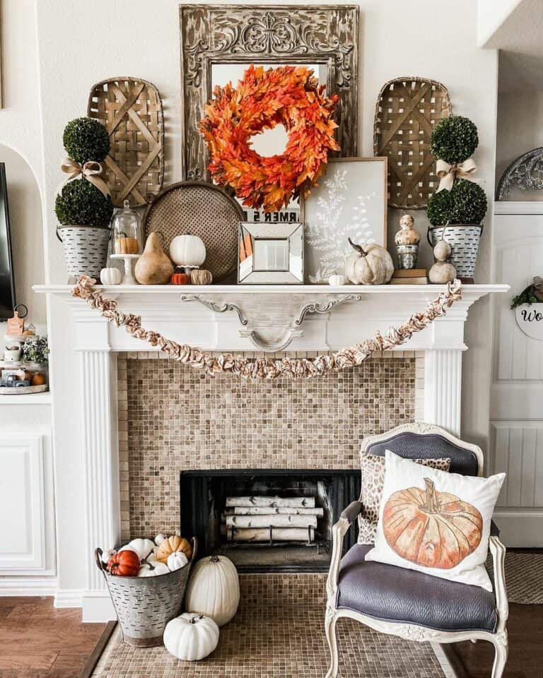 Fall Wreath Mantel Arrangement