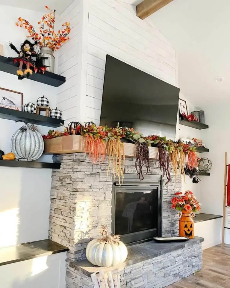 Farmhouse Fireplace with Benches