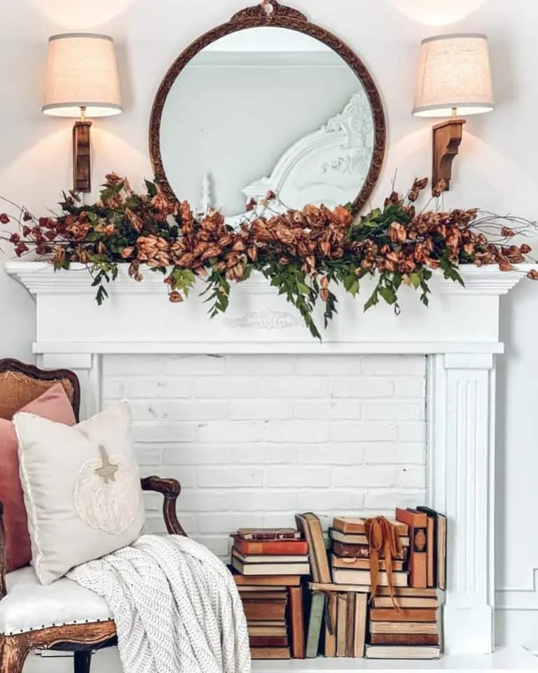 Faux Fireplace with Leaf Garland