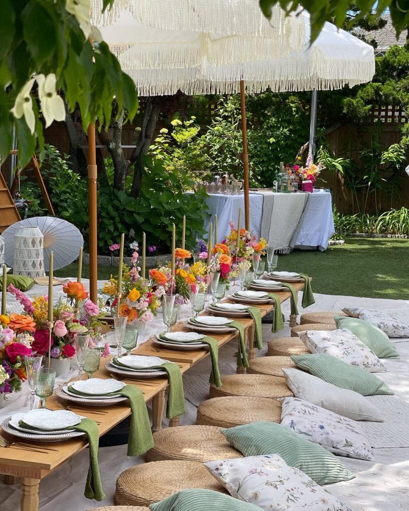 Fringed Umbrella Garden Setup