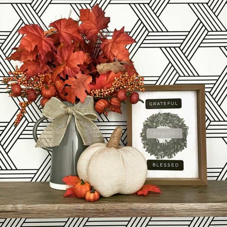 Geometric Wallpaper with Orange Leaves