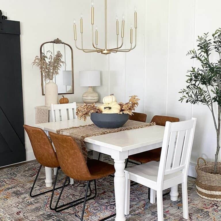 Gold Light Fixture with Table