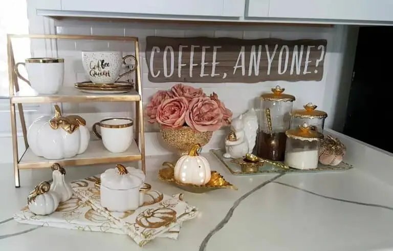Gold-Trimmed Coffee Bar Decor