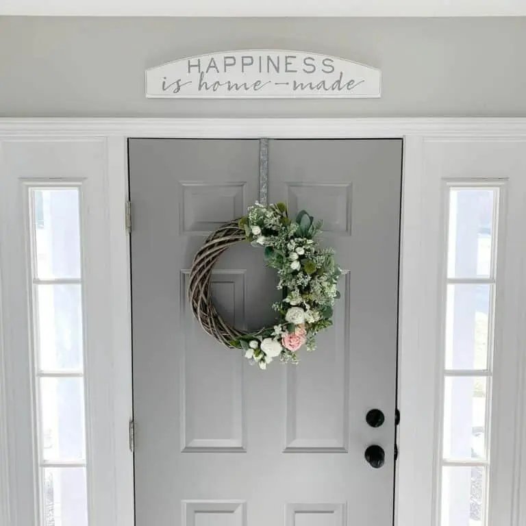 Gray Door with Floral Wreath