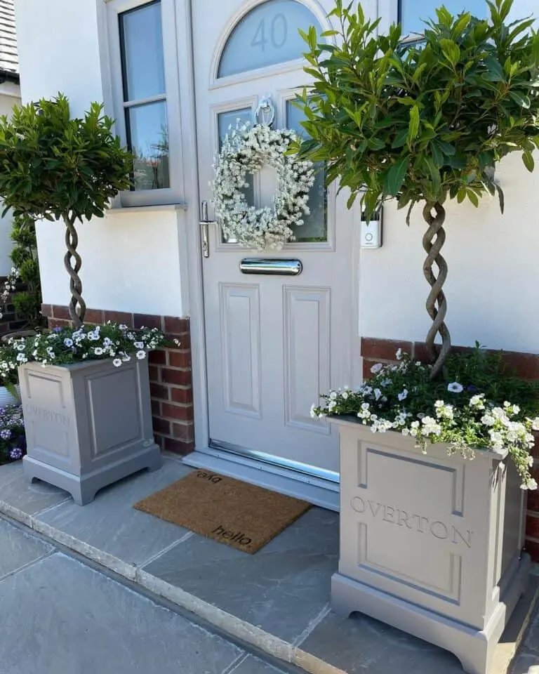 Gray Planters at Front Door