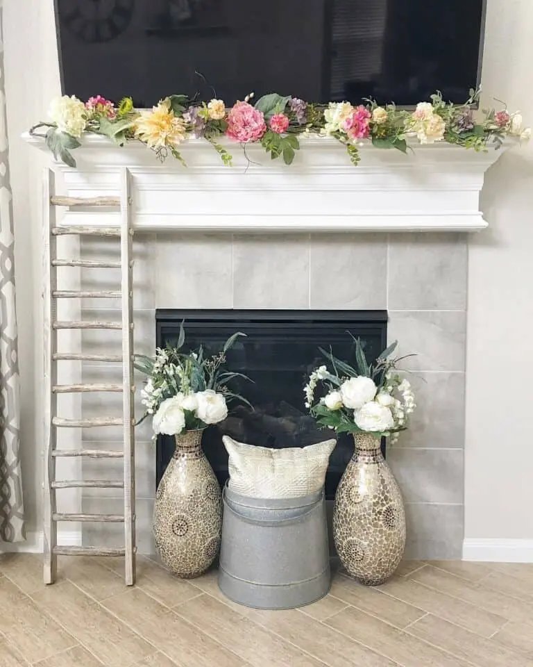 Gray Tile Fireplace Decor