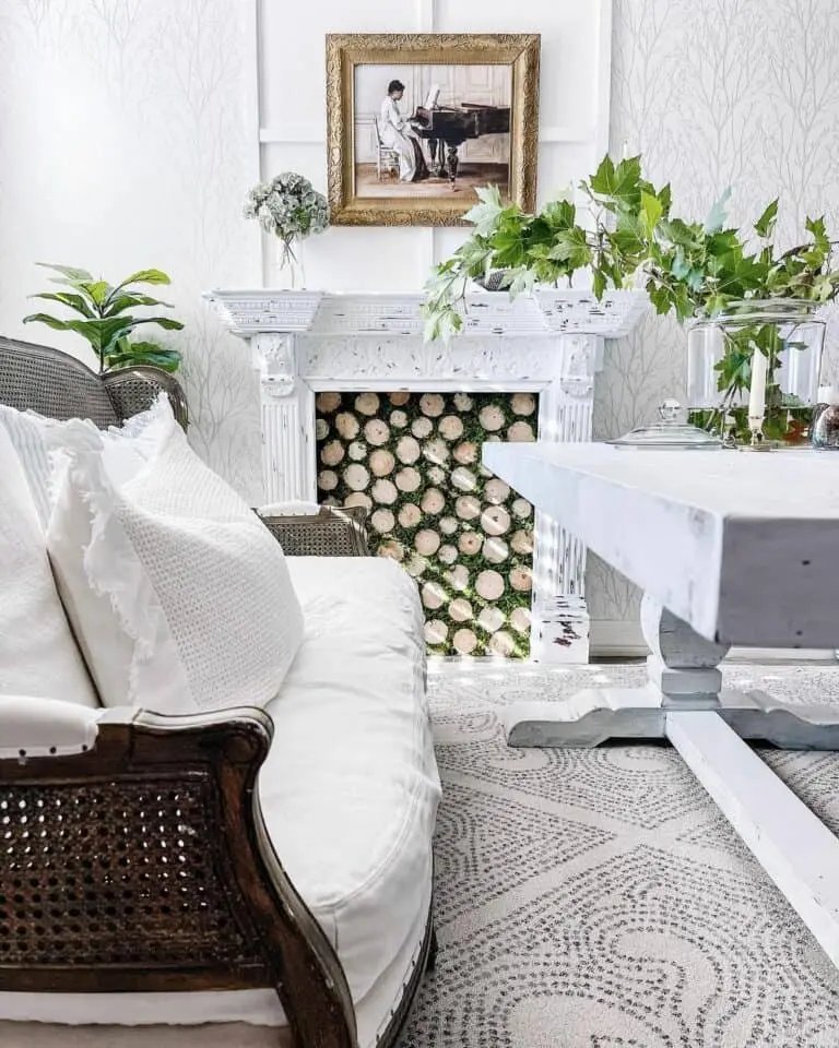 Greenery Decor on White Fireplace