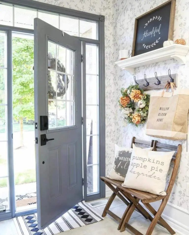 Grey Door with Floral Wallpaper