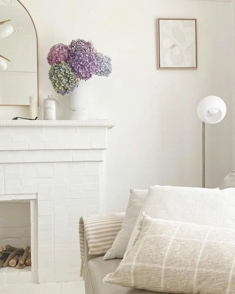 Hydrangea Decor on White Fireplace
