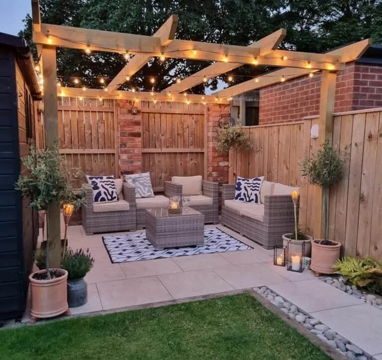 Light Wood Pergola and Wicker Set