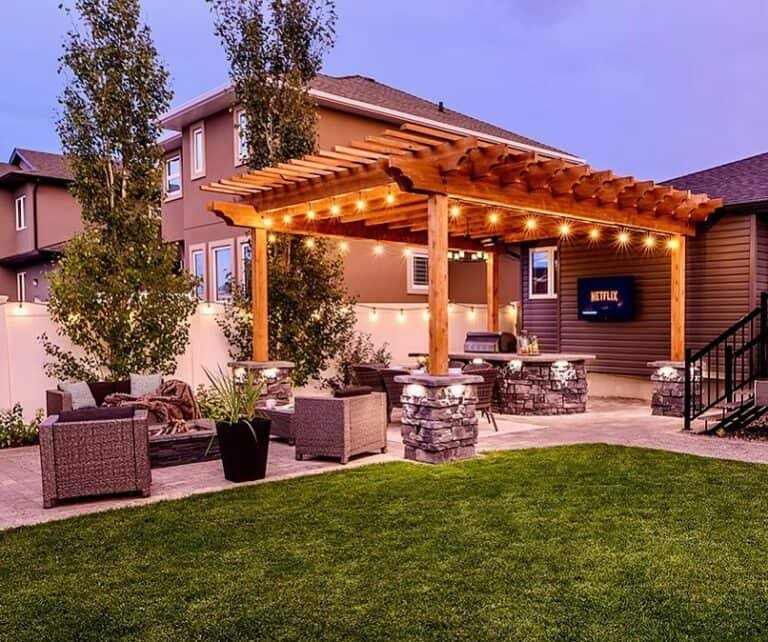 Lighted Stained Wood Gazebo