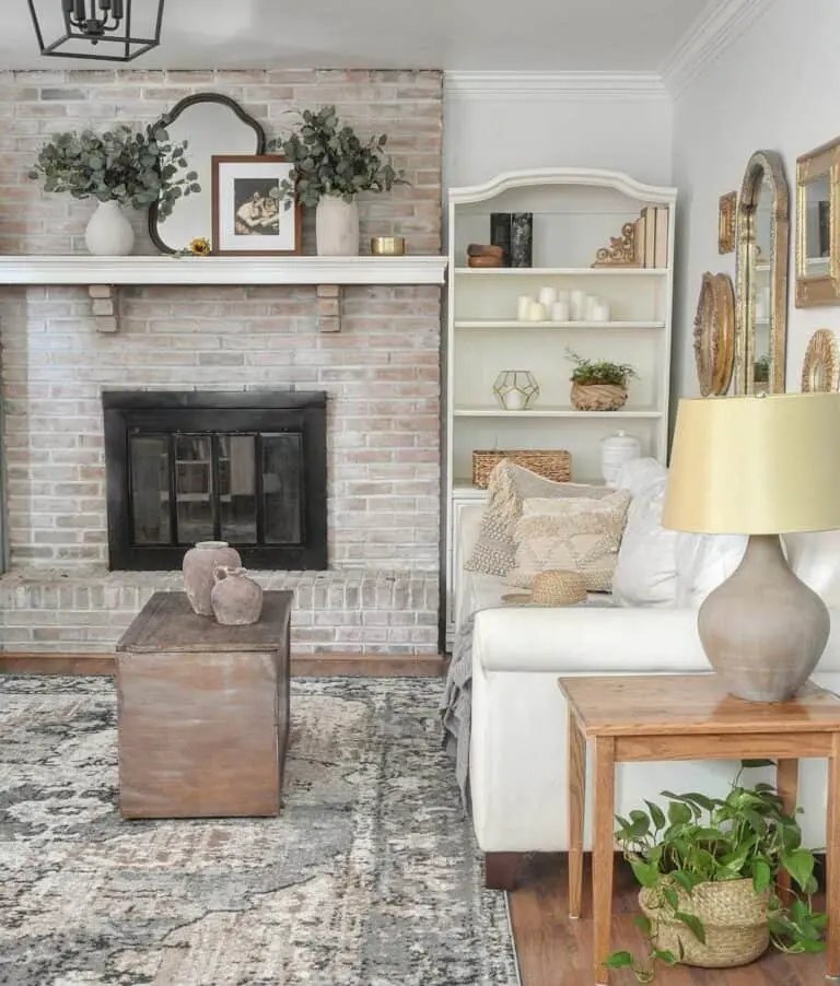 Limewash Fireplace with White Mantel