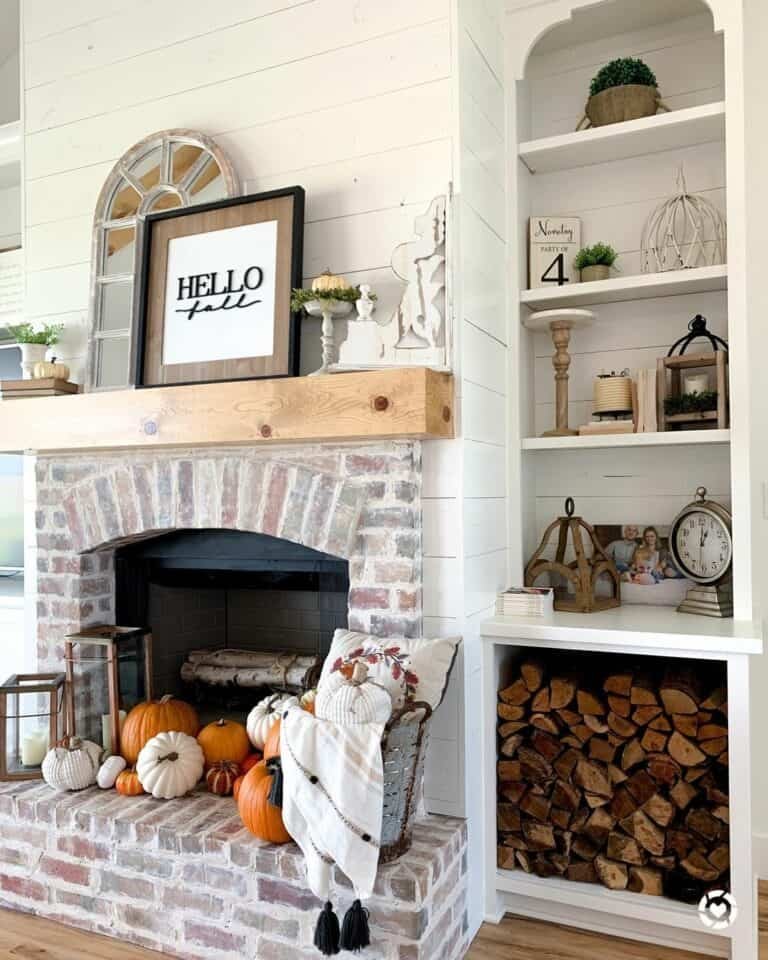 Limewashed Brick Fireplace Décor