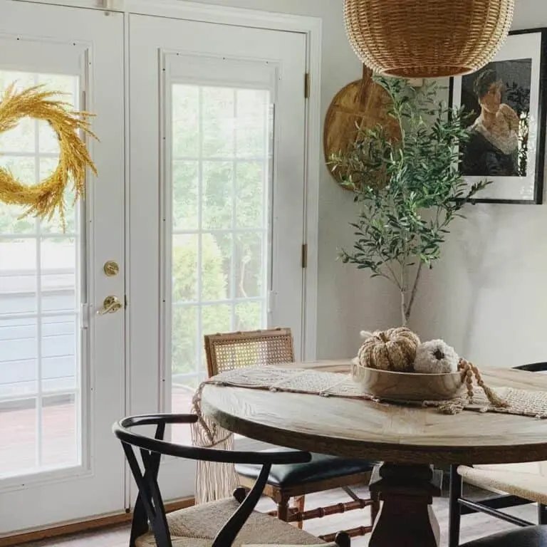 Macrame Runner and Knit Pumpkins