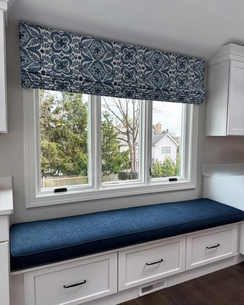 Navy Floral Bench with Storage