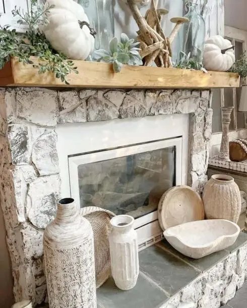 Neutral Fall Mantel Decor