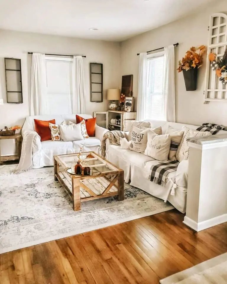 Neutral Room with Orange Accents