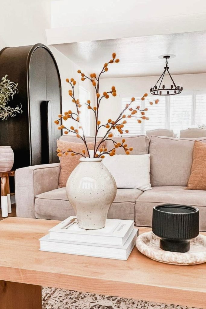 Neutral Sofa with Warm Accents